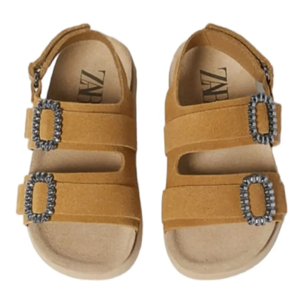 ZARA Kids | Taupe Gray | BUCKLED LEATHER SANDALS